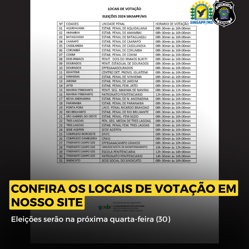 Confira os locais de votação na próxima quarta-feira (30)